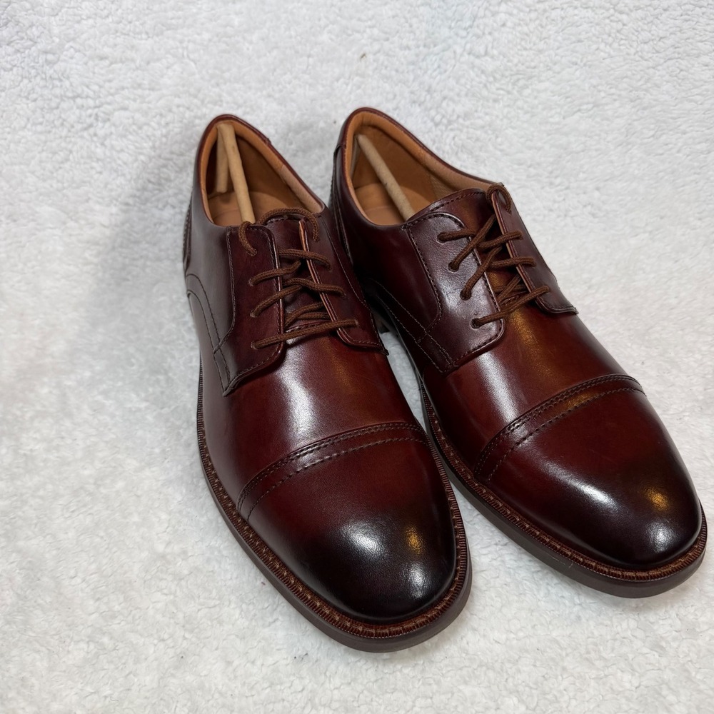 Clarks Mens Tilden Cap Leather Oxford Shoes Dark Tan Burgundy Size 9